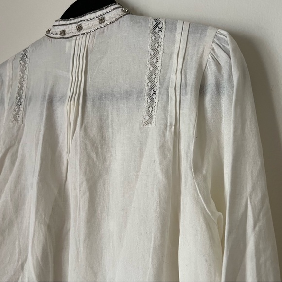 NWT Antthropologie Pilcro Nayeli White Beaded Cotton Linen Buttondown, size M - Picture 12 of 16